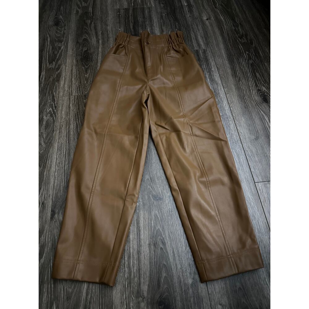 Madewell Vegan Leather Pull-On Paperbag Pants Brown Tan Women's Size 00